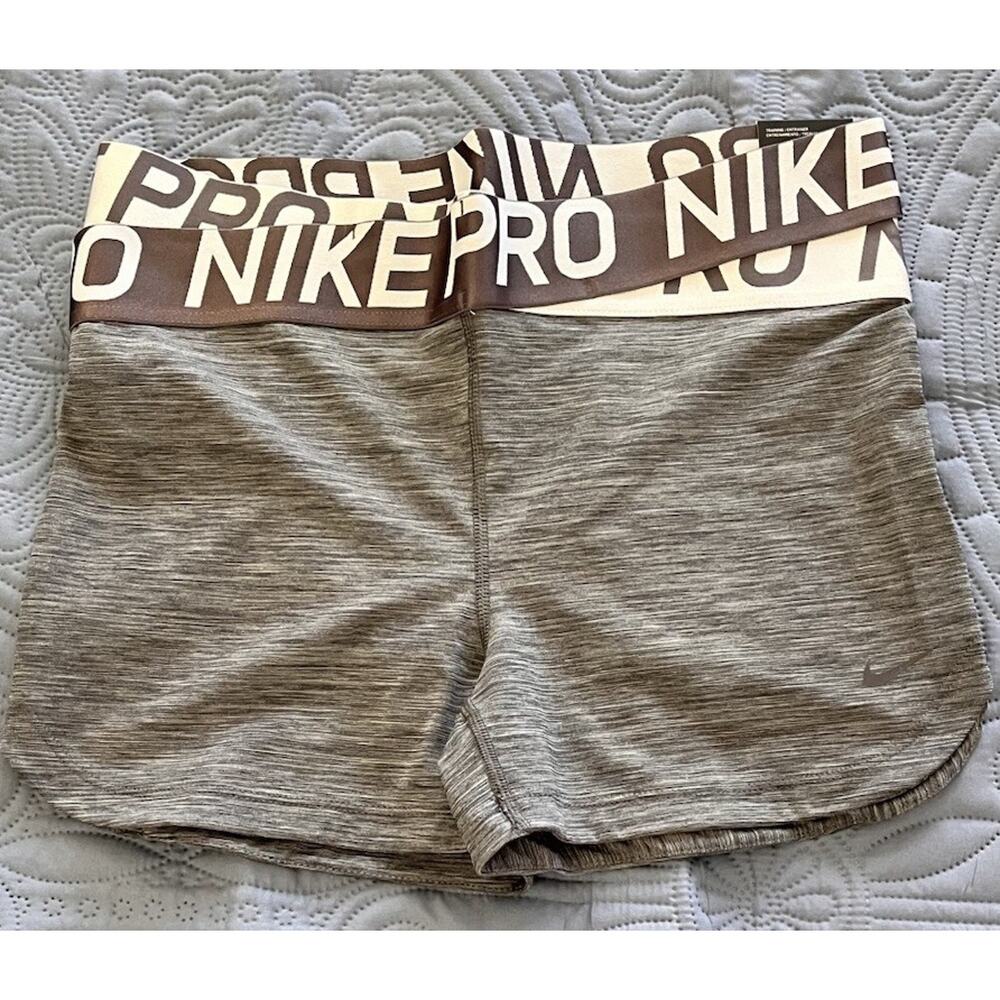 Nike Pro Women's Athletic Shorts - Brown and Cream